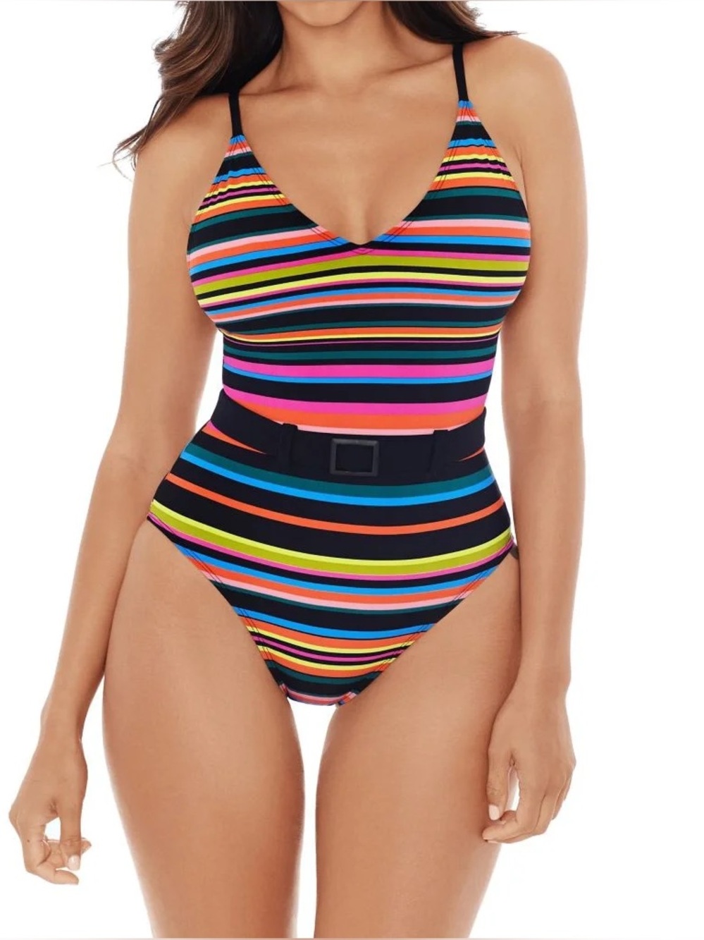 NWT- Skinny Dippers Blinky Lucky Charm Belted One Piece Swimsuit - Multi Stripe